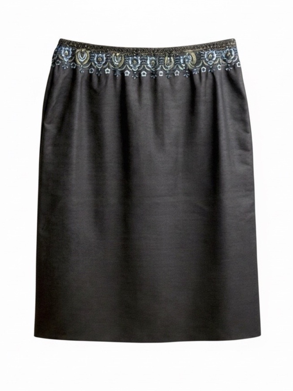 Carlisle Women’s Elegant Wool Gray Skirt w/ Embroidered Waist. Gray. Size 4.